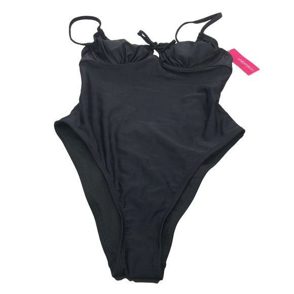 Xhilaration Junior's Size Small 0-2 Shirred Underwire One Piece Swim Suit Black - Picture 1 of 16